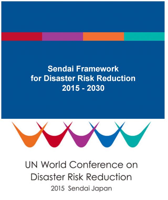 Zusammenschnitt den Titelbildes des Sendai Rahmenwerk für Katastrophenvorsorge und des Logos der dritten Weltkonferenz zur Reduzierung von Katastrophenrisiken